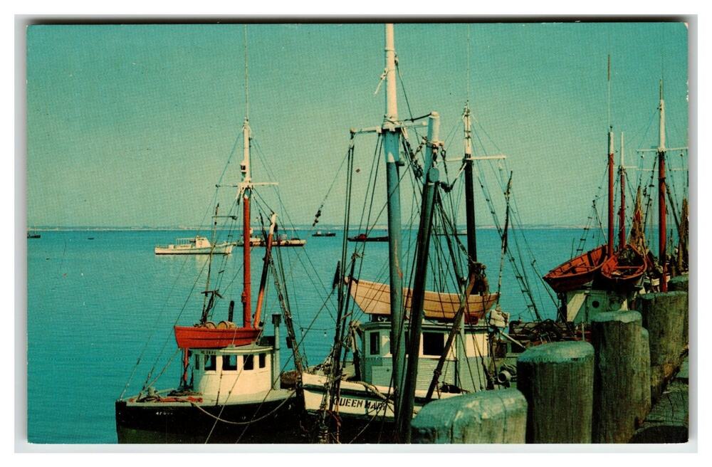 Provincetown MA Cape Cod Fishing Boats Dock Queen Mary Vintage Postcard